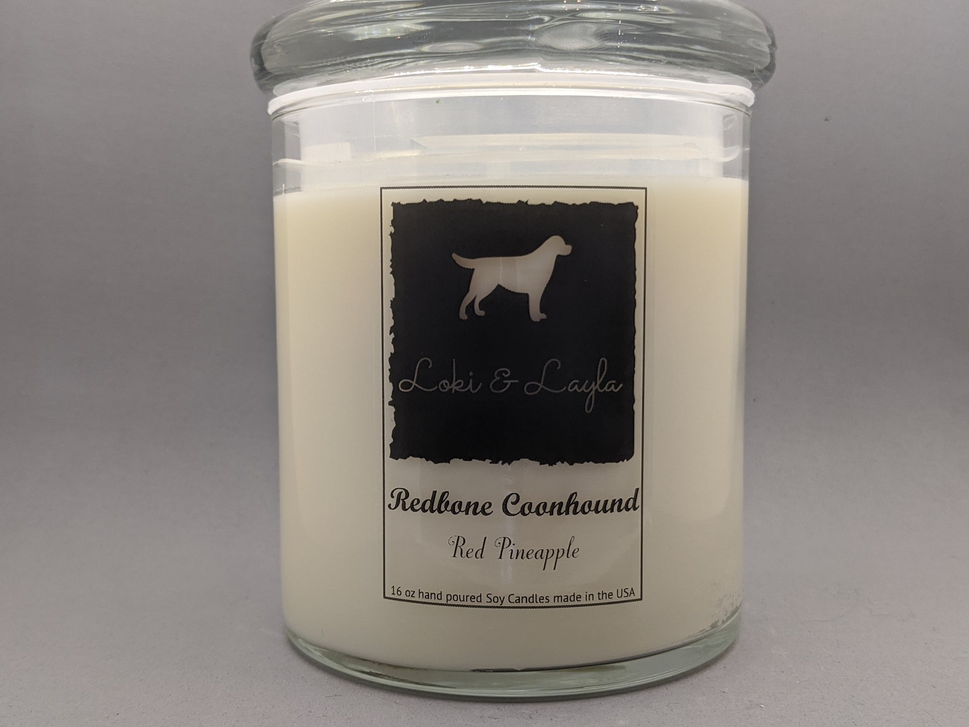 Redbone Coonhound - Red Pineapple scented 16.5oz candle image 0